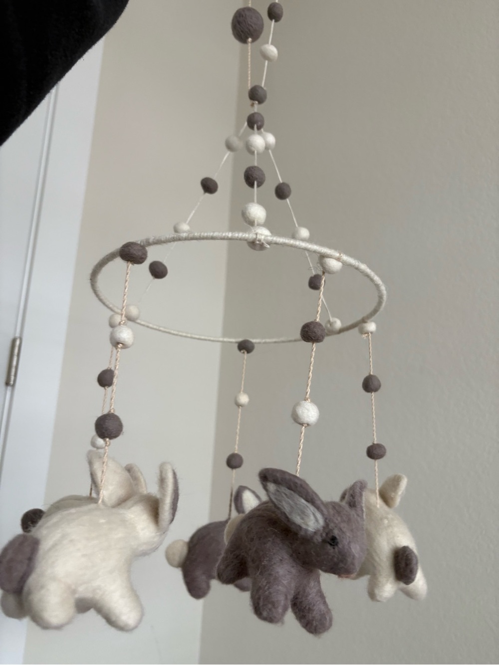 Pehr Bunny Hop - Handmade Wool Bunny Garland Mobile - Cream & Gray - Picture 2 of 5